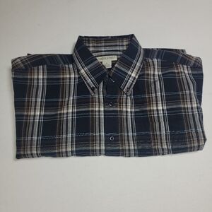 Green Street size large blue with stripes short sleeve button up shirt.